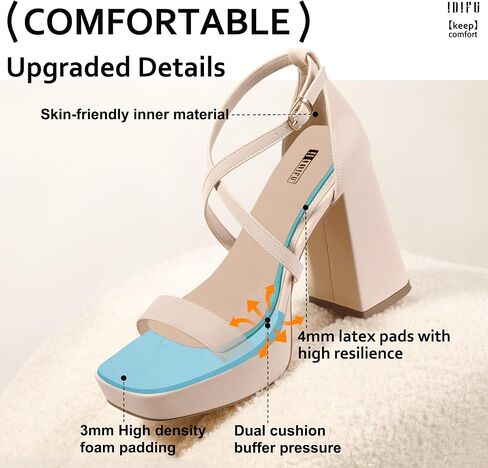 IDIFU IN4 Platform Heels for Women High Strappy Chunky Block Square Toe Heels Sexy Wedding Dress Shoes Open Toe Ankle Strap Heeled Sandals Comfortable Thick Heels in Saudi Arabia