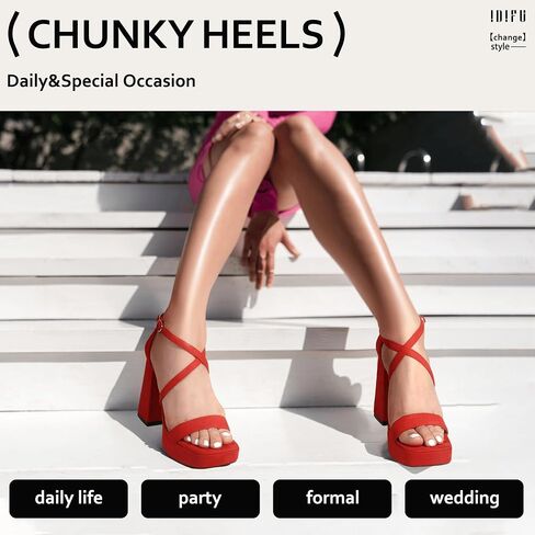 IDIFU IN4 Platform Heels for Women High Strappy Chunky Block Square Toe Heels Sexy Wedding Dress Shoes Open Toe Ankle Strap Heeled Sandals Comfortable Thick Heels in Saudi Arabia