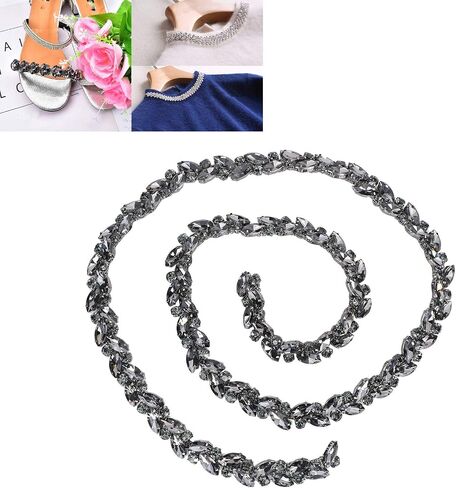 Crystal Fringe Rhinestone Chain Horse Eye Flower Chain Bridal Trim Chain Bridal Applique Beaded Trim Chain for Clothing Necklace Ear-Drop Decoration(Gray) in Saudi Arabia