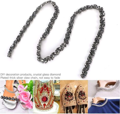 Crystal Fringe Rhinestone Chain Horse Eye Flower Chain Bridal Trim Chain Bridal Applique Beaded Trim Chain for Clothing Necklace Ear-Drop Decoration(Gray) in Saudi Arabia