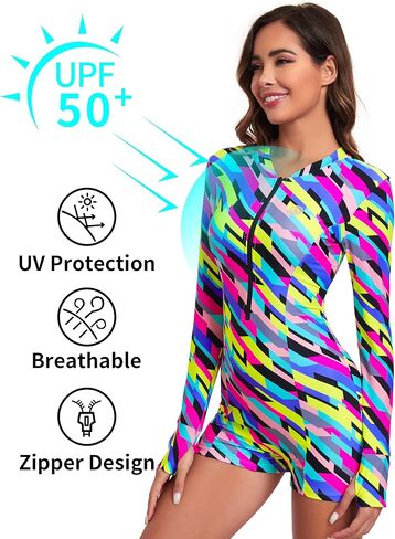 RELLECIGA Women's Long Sleeve UV Protection Rash Guard Boyleg Sports Swimwear for Women in Saudi Arabia