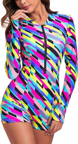 RELLECIGA Women's Long Sleeve UV Protection Rash Guard Boyleg Sports Swimwear for Women in Saudi Arabia