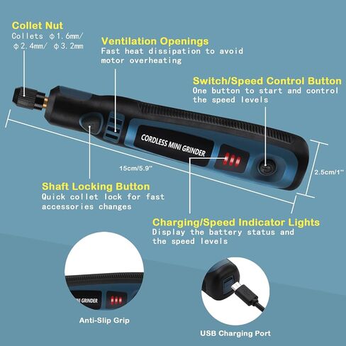 WIOR USB Rechargeable Engraving Pen with 41 Bits and 19 Stencils, Mini Electric Engraver Cordless Rotary Tool Accessories Kit for DIY Polishing Carving Jewelry Metal Plastic Wood Stone Glass Etching in Kuwait