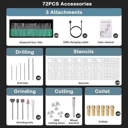 WIOR USB Rechargeable Engraving Pen with 41 Bits and 19 Stencils, Mini Electric Engraver Cordless Rotary Tool Accessories Kit for DIY Polishing Carving Jewelry Metal Plastic Wood Stone Glass Etching in Kuwait