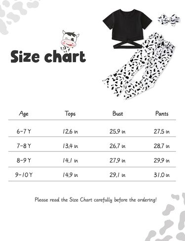 ملابس الفتيات تي شيرت بأكمام قصيرة وقميص متقاطع وبنطلون بطبعة بقرة أطقم ملابس للفتيات in Kuwait