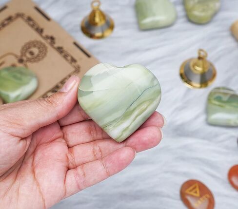 BEZAVO Serpentine Crystal Heart Stone Set - Gifts for Mom, Mom Gifts from Daughters, Pocket Worry Stone, Gemstones and Crystal, Reiki Healing, Chakra Stones for Wicca Collection 50 mm in Saudi Arabia
