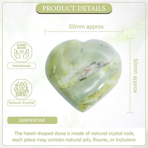 BEZAVO Serpentine Crystal Heart Stone Set - Gifts for Mom, Mom Gifts from Daughters, Pocket Worry Stone, Gemstones and Crystal, Reiki Healing, Chakra Stones for Wicca Collection 50 mm in Saudi Arabia