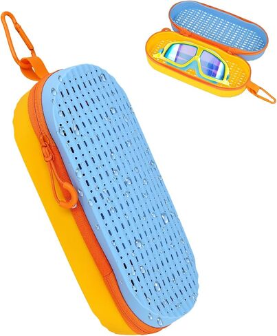 Swim Goggles Case, Silicone Swimming Goggles Protective Cover with Drainage Holes, Zipper Eyeglasses Case Breathable in Saudi Arabia