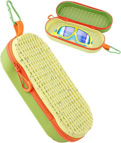 Swim Goggles Case, Silicone Swimming Goggles Protective Cover with Drainage Holes, Zipper Eyeglasses Case Breathable in Saudi Arabia