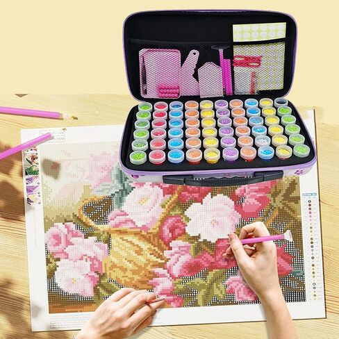 MIATTCLD Diamond Art Organizer Case 60 Slots Diamond Painting Storage Containers, Portable Diamond Painting Accessories and Tools Kit Box for DIY 5D Diamond Beads Art Craft in Kuwait