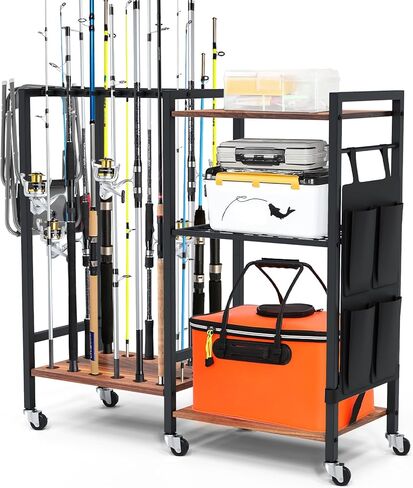 حامل صنارة صيد الأسماك من تادوموي للمرآب، وتخزين معدات الصيد لـ 16 عمودًا لصيد الأسماك، وطُعم الصيد، وخط الصيد، وبكرات الصيد، وصندوق تتبع الصيد وأكثر من ذلك، هدية مثالية للرجال والأب والزوج in Kuwait