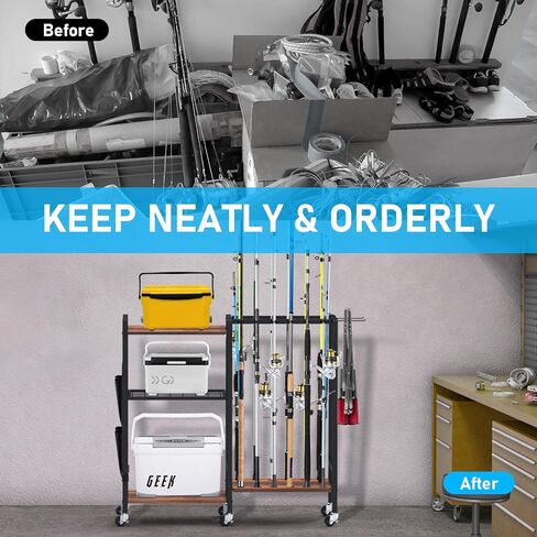 حامل صنارة صيد الأسماك من تادوموي للمرآب، وتخزين معدات الصيد لـ 16 عمودًا لصيد الأسماك، وطُعم الصيد، وخط الصيد، وبكرات الصيد، وصندوق تتبع الصيد وأكثر من ذلك، هدية مثالية للرجال والأب والزوج in Kuwait