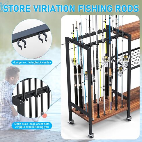 حامل صنارة صيد الأسماك من تادوموي للمرآب، وتخزين معدات الصيد لـ 16 عمودًا لصيد الأسماك، وطُعم الصيد، وخط الصيد، وبكرات الصيد، وصندوق تتبع الصيد وأكثر من ذلك، هدية مثالية للرجال والأب والزوج in Kuwait