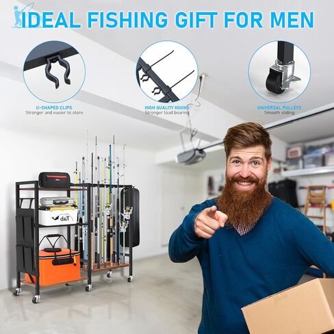 حامل صنارة صيد الأسماك من تادوموي للمرآب، وتخزين معدات الصيد لـ 16 عمودًا لصيد الأسماك، وطُعم الصيد، وخط الصيد، وبكرات الصيد، وصندوق تتبع الصيد وأكثر من ذلك، هدية مثالية للرجال والأب والزوج in Kuwait