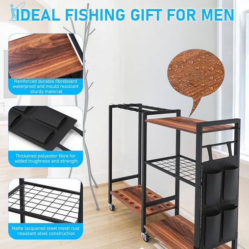 حامل صنارة صيد الأسماك من تادوموي للمرآب، وتخزين معدات الصيد لـ 16 عمودًا لصيد الأسماك، وطُعم الصيد، وخط الصيد، وبكرات الصيد، وصندوق تتبع الصيد وأكثر من ذلك، هدية مثالية للرجال والأب والزوج in Kuwait