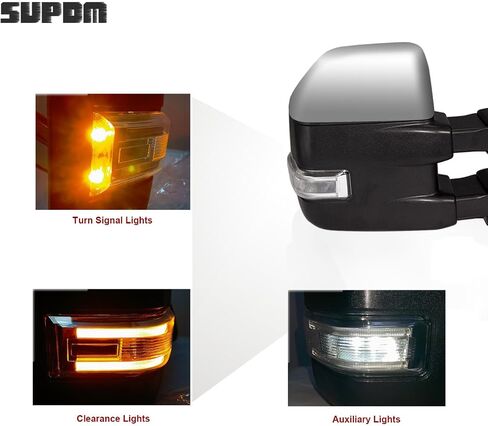 زوج من مرايا السحب SUPDM مع مستشعر درجة الحرارة مناسب لـ 2015 2016 2017 2018 2019 Ford F150 مرايا جانبية للشاحنة مع إشارة الانعطاف، مصباح مساعد (كروم) in Kuwait