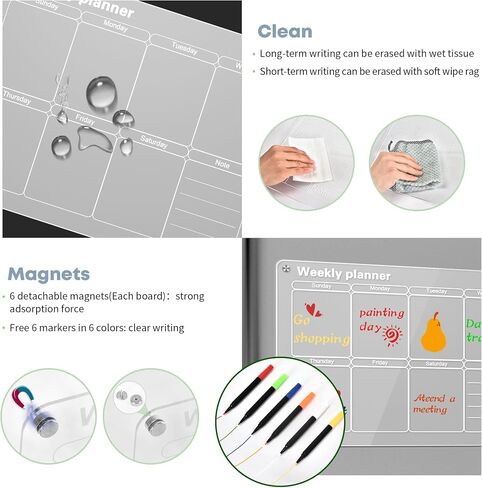 Magnetic Acrylic Calendar for Fridge Dry Erase Board Clear Acrylic Wall Calendar 2 Pack 12"X 16" Planning Boards Clear Fridge Calendar Dry Erase Includes 6 Magnetic Markers, Monthly and Weekly in Saudi Arabia
