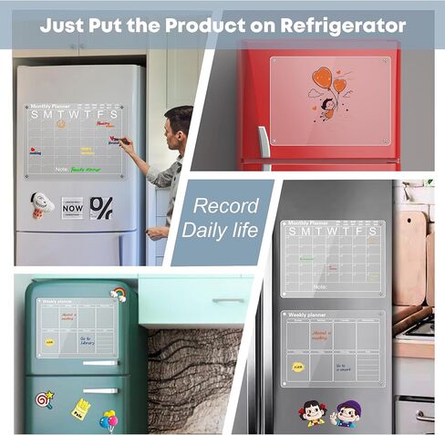 Magnetic Acrylic Calendar for Fridge Dry Erase Board Clear Acrylic Wall Calendar 2 Pack 12"X 16" Planning Boards Clear Fridge Calendar Dry Erase Includes 6 Magnetic Markers, Monthly and Weekly in Saudi Arabia