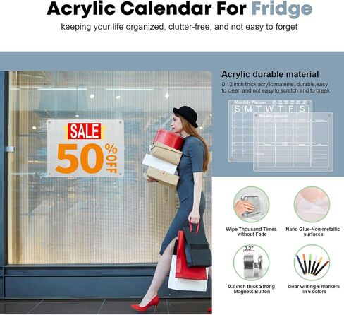 Magnetic Acrylic Calendar for Fridge Dry Erase Board Clear Acrylic Wall Calendar 2 Pack 12"X 16" Planning Boards Clear Fridge Calendar Dry Erase Includes 6 Magnetic Markers, Monthly and Weekly in Saudi Arabia