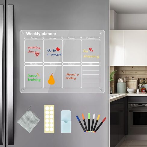 Magnetic Acrylic Calendar for Fridge Dry Erase Board Clear Acrylic Wall Calendar 2 Pack 12"X 16" Planning Boards Clear Fridge Calendar Dry Erase Includes 6 Magnetic Markers, Monthly and Weekly in Saudi Arabia