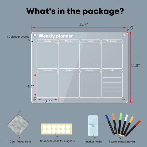 Magnetic Acrylic Calendar for Fridge Dry Erase Board Clear Acrylic Wall Calendar 2 Pack 12"X 16" Planning Boards Clear Fridge Calendar Dry Erase Includes 6 Magnetic Markers, Monthly and Weekly in Saudi Arabia