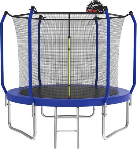 Livavege 10FT Trampoline for Kids and Adults with Safety Enclosure Net & Ladder, Basketball Hoop, ASTM Approved Reinforced Type Trampoline Outdoor with Jumping Mat and Spring Cover Padding, 240LBS in Kuwait