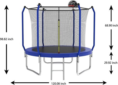 Livavege 10FT Trampoline for Kids and Adults with Safety Enclosure Net & Ladder, Basketball Hoop, ASTM Approved Reinforced Type Trampoline Outdoor with Jumping Mat and Spring Cover Padding, 240LBS in Kuwait