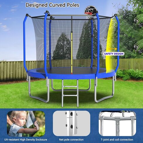Livavege 10FT Trampoline for Kids and Adults with Safety Enclosure Net & Ladder, Basketball Hoop, ASTM Approved Reinforced Type Trampoline Outdoor with Jumping Mat and Spring Cover Padding, 240LBS in Kuwait