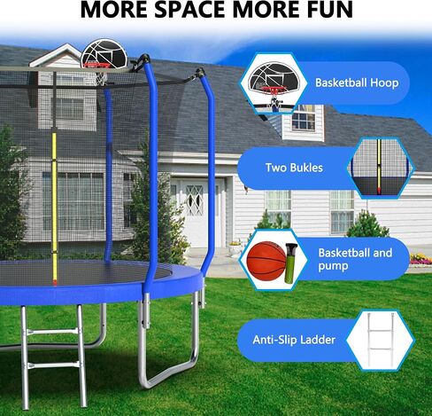 Livavege 10FT Trampoline for Kids and Adults with Safety Enclosure Net & Ladder, Basketball Hoop, ASTM Approved Reinforced Type Trampoline Outdoor with Jumping Mat and Spring Cover Padding, 240LBS in Kuwait