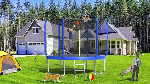 Livavege 10FT Trampoline for Kids and Adults with Safety Enclosure Net & Ladder, Basketball Hoop, ASTM Approved Reinforced Type Trampoline Outdoor with Jumping Mat and Spring Cover Padding, 240LBS in Kuwait