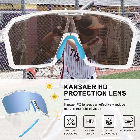 Karsaer نظارات شمسية رياضية خفيفة الوزن TR90 إطار UV400 للشباب البيسبول الدراجات البيسبول نظارات بنين بنات 8-16 in Kuwait
