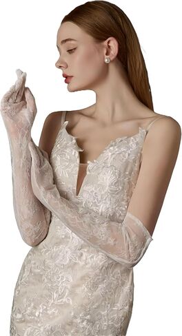 zeasciosd Women's Long Lace Floral Gloves Sheer Mesh Tulle Gloves Elbow Length Wedding Bridal Opera Party Dance Gloves in Saudi Arabia