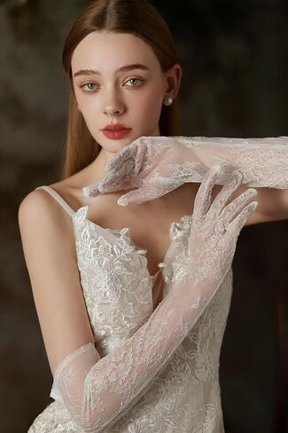 zeasciosd Women's Long Lace Floral Gloves Sheer Mesh Tulle Gloves Elbow Length Wedding Bridal Opera Party Dance Gloves in Saudi Arabia