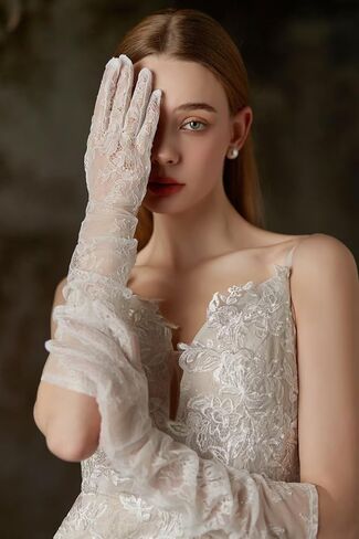 zeasciosd Women's Long Lace Floral Gloves Sheer Mesh Tulle Gloves Elbow Length Wedding Bridal Opera Party Dance Gloves in Saudi Arabia