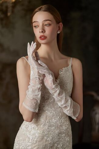 zeasciosd Women's Long Lace Floral Gloves Sheer Mesh Tulle Gloves Elbow Length Wedding Bridal Opera Party Dance Gloves in Saudi Arabia