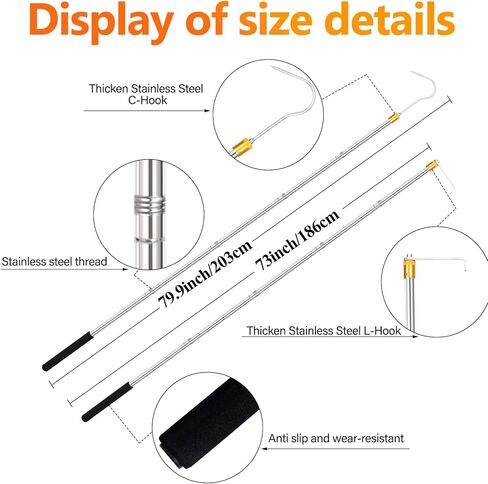 74 inch Adjustable Pole Hook Truck Cargo clamp, Truck Cargo Recovery Device, Long Pole clamp Lathe Hook with Hook, Truck Base Front Telescopic Tool (with Two Hook Heads) in Kuwait