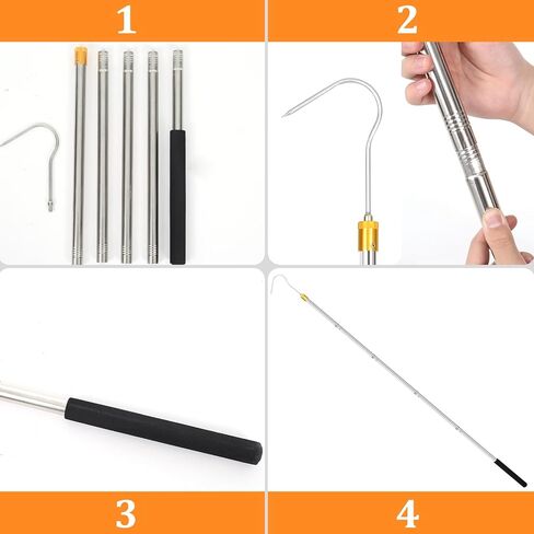 74 inch Adjustable Pole Hook Truck Cargo clamp, Truck Cargo Recovery Device, Long Pole clamp Lathe Hook with Hook, Truck Base Front Telescopic Tool (with Two Hook Heads) in Kuwait