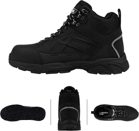 أحذية LARNMERN ذات الأصابع الفولاذية للنساء، أحذية عمل صناعية خفيفة الوزن ومقاومة للثقب، أحذية المشي لمسافات طويلة غير قابلة للانزلاق، أحذية مقاومة للكهرباء الساكنة، مريحة (7 نساء، أسود) in Kuwait