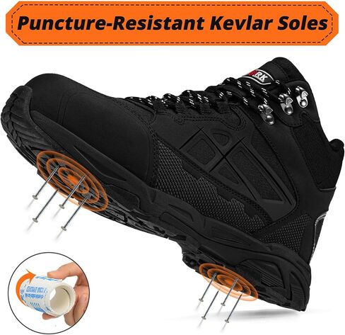 أحذية LARNMERN ذات الأصابع الفولاذية للنساء، أحذية عمل صناعية خفيفة الوزن ومقاومة للثقب، أحذية المشي لمسافات طويلة غير قابلة للانزلاق، أحذية مقاومة للكهرباء الساكنة، مريحة (7 نساء، أسود) in Kuwait