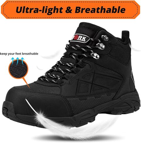 أحذية LARNMERN ذات الأصابع الفولاذية للنساء، أحذية عمل صناعية خفيفة الوزن ومقاومة للثقب، أحذية المشي لمسافات طويلة غير قابلة للانزلاق، أحذية مقاومة للكهرباء الساكنة، مريحة (7 نساء، أسود) in Kuwait