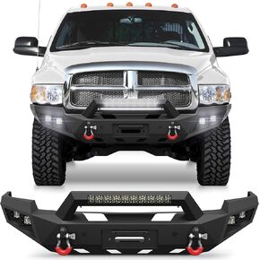 Front & Rear Bumper Fit for Dodge Ram 2500 3500 2010-2018, Pickup Truck Bumper Black with Winch Plate, D-ring and Lights (Compatible with Dodge Ram 2500/3500 2010-2018) in Kuwait