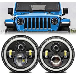 Jeep wrangler headlight,7" LED Halo Headlights for Jeep Wrangler JK JKU TJ LJ CJ 2007–2017, DOT Approved Hi/Lo Beam, White DRL & Amber Turn Signal, 1 Pair (Black) in Saudi Arabia