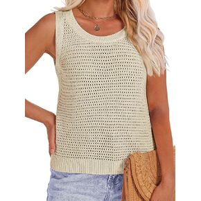 المرأة الكروشيه تانك القمم بلا أكمام الصيف متماسكة المحاصيل القمم Crewneck الجوف خارج سترة سترة in Kuwait