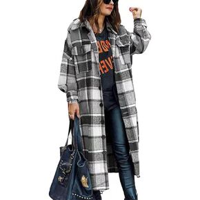 Long Flannel Jacket Women Oversize Plaid Lapel Coat Button Down Pocketed Shacket Jackets Fall Winter Casual Shirt Coat in Kuwait