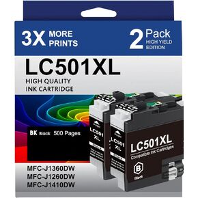 HOINKLO LC501 LC501XL Ink Cartridges for Brother Printer Compatible for Brother LC501 Ink Cartridges LC 501XL with MFC-J1360DW MFC-J1260W MFC-J1410DW Printer (2 Black) in Kuwait