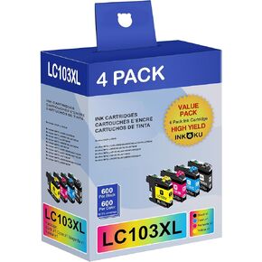 LC103 XL متوافق مع خراطيش حبر Brother LC103 LC101 تعمل مع طابعة Brother MFC-J870DW MFC-J450DW MFC-J6920DW MFC-J6520DW (أسود سماوي أرجواني أصفر، 4 عبوات) in Kuwait