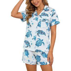 Pajamas for Women Set 2 Piece Pj Sets for Woman Cute Short Sleeve Button Down Loungewear Soft & Comfortable（S-XL） in Kuwait