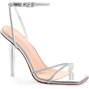 ANN CREEK Womens Heeled Sandals Sparkly Strappy Heels Rhinestones Open Square Toe High Stiletto Heels for Women Glittering Sexy Bridal Wedding Party Dress Heels Shoes Ankle Buckle in Kuwait