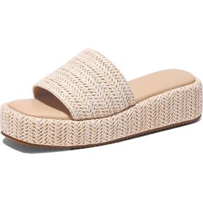صنادل نسائية ذات نعل سميك أحذية إسبادريل صيفية لطيفة - الشاطئ، الرافية، صندل منزلق، مريح، منسوج من القش، أحذية أنيقة in Kuwait