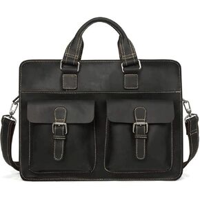 Leather Messenger Bag for Men,Vintage Laptop Briefcase Satchel, Large Water Resistant School Work (Size:41x30x10cm)(Black) in Kuwait